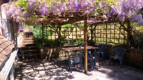 La terrasse sous la pergola